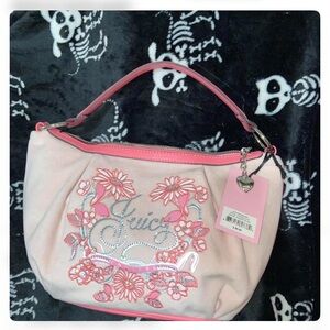 Juicy Couture Pink Floral Embroidered Shoulder Bag with Charm